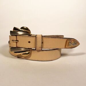 AdoppiaVita Leather Belt wTwo-Tone Deco Buckle